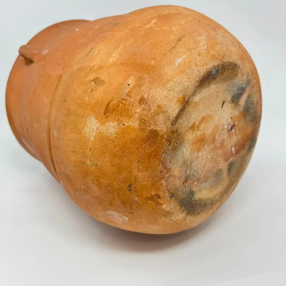 Antique Greek Terracotta Olive Oil Pot Pithari Jar Signed Ophrisi Crock 9 Inches